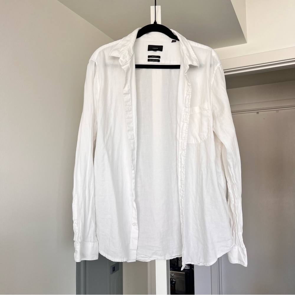 Vince Made In Italy Women's Classic Fit White Button-down Top- L